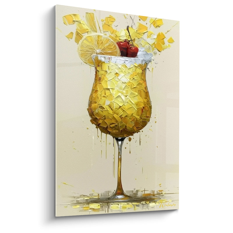 Tableau Verre doré aux cerises rouges éclatées - Éclaboussure gourmande - Edition Cocktail