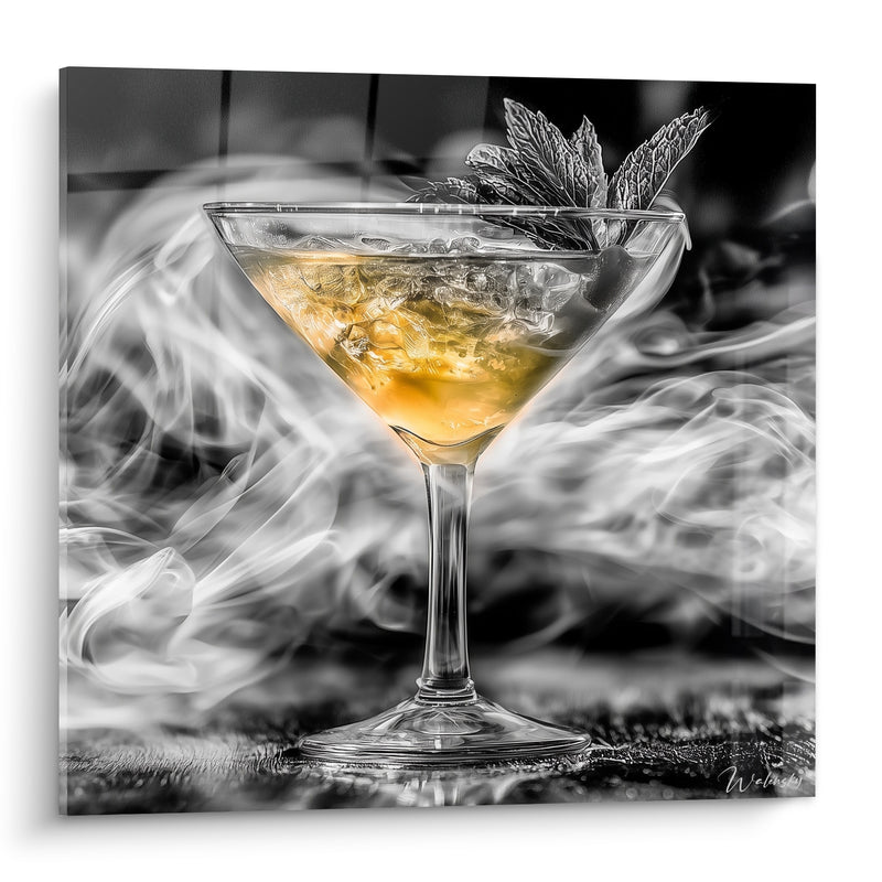 Tableau Verre à martini doré fumée noire - Vapeur nocturne - Edition Cocktail