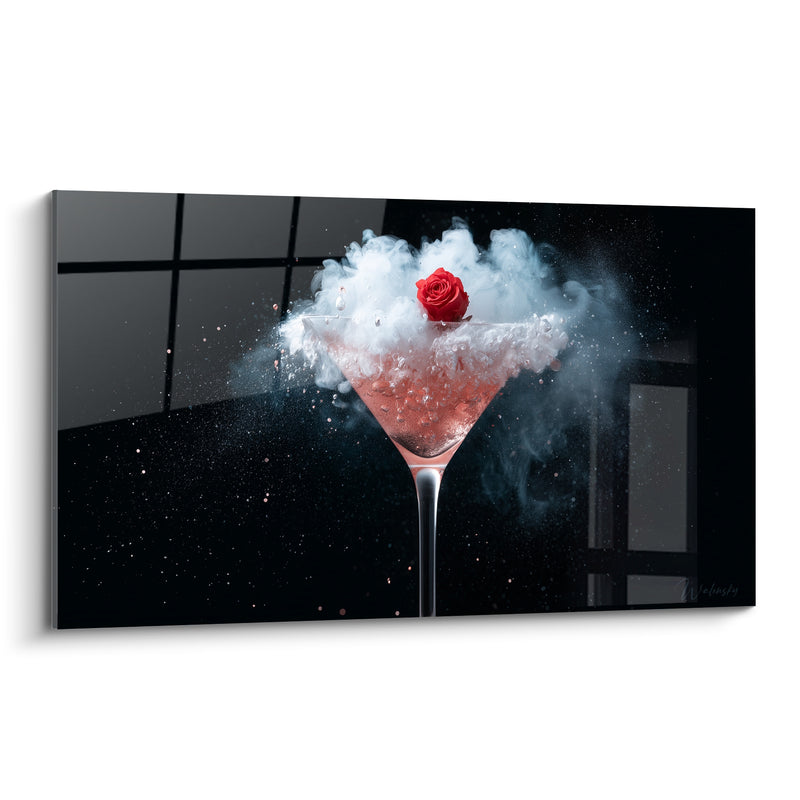 Tableau Verre à martini fumée rose et rouge - Vapeur envoûtante - Edition Cocktail