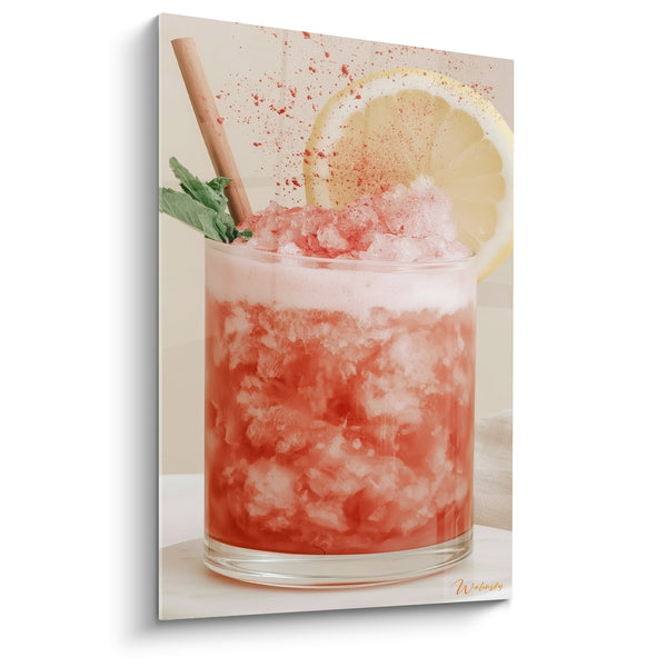 Cuadro de Vidrio rojo y amarillo con hielo picado - pajita de madera - Edición Cóctel