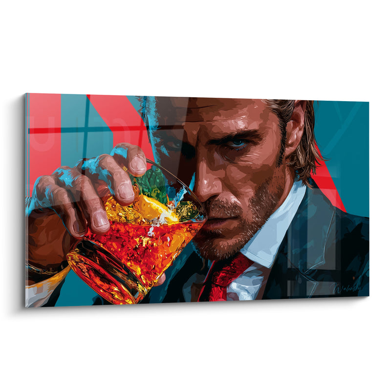 Tableau Homme costumé au verre orangé et bleu - Regard sous néons - Edition Cocktail