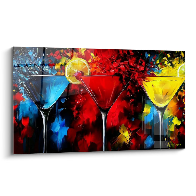 Tableau Verres à martini bleu et rouge éclatants - Trinquer à la fête - Edition Cocktail