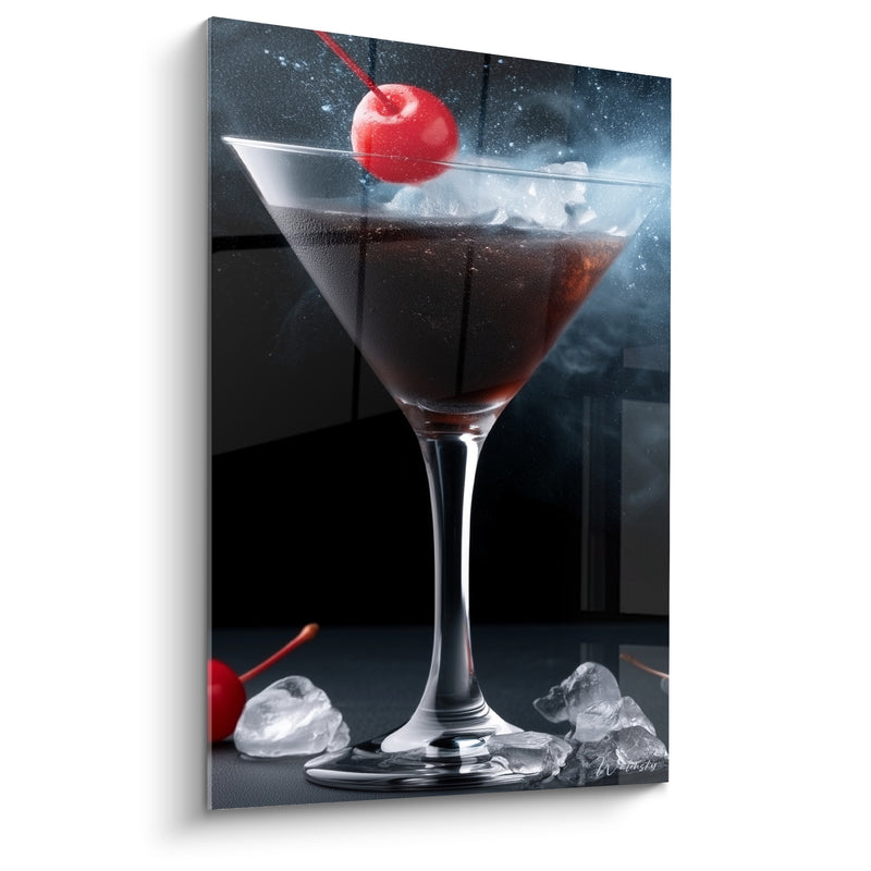 Tableau Verre martini rouge et noir givré - Nuit glacée raffinée - Edition Cocktail