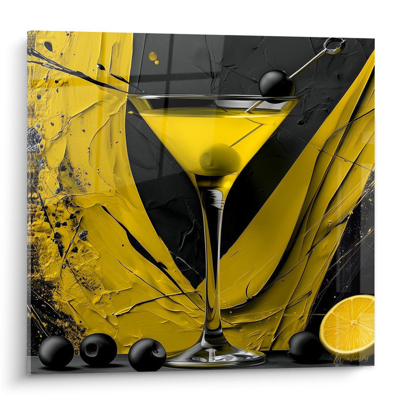 Tableau Verre à martini jaune et noir - Instant apéritif - Edition Cocktail