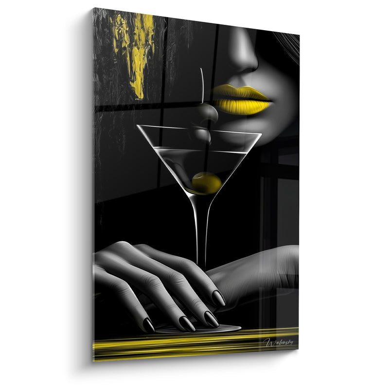 Tableau Verre à martini aux lèvres jaunes - Instant de séduction - Edition Cocktail