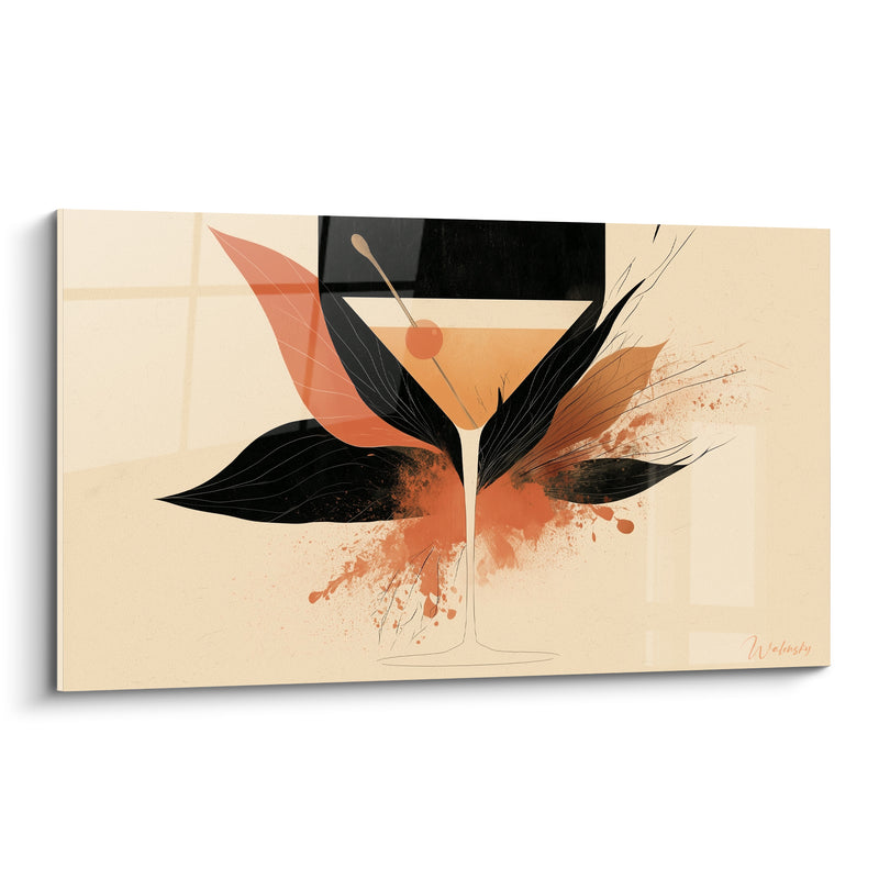 Tableau Verre à martini orange et noir - Éclaboussure du soir - Edition Cocktail