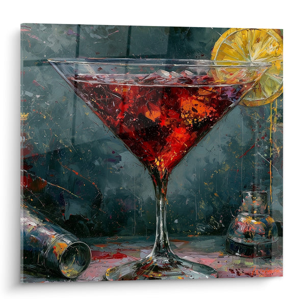 Red and Yellow Lemon Martini Glass Painting - Night Bar Moment - Cocktail Edition