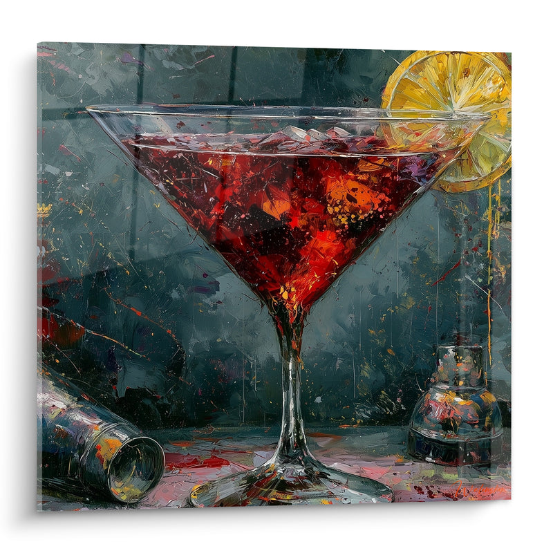 Tableau Verre à martini rouge et jaune citron - Instant bar nocturne - Edition Cocktail
