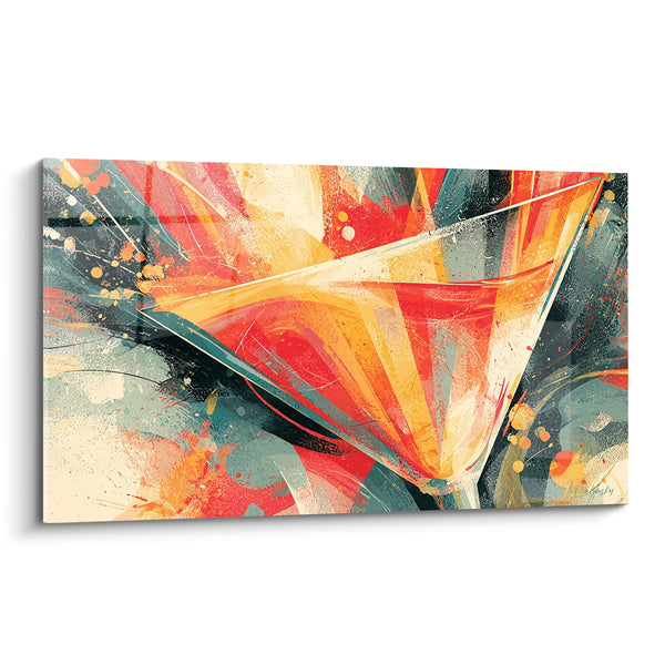 Shattered Red and Orange Martini Glass Artwork - Abstract Geometric Splashes - Cocktail Edition