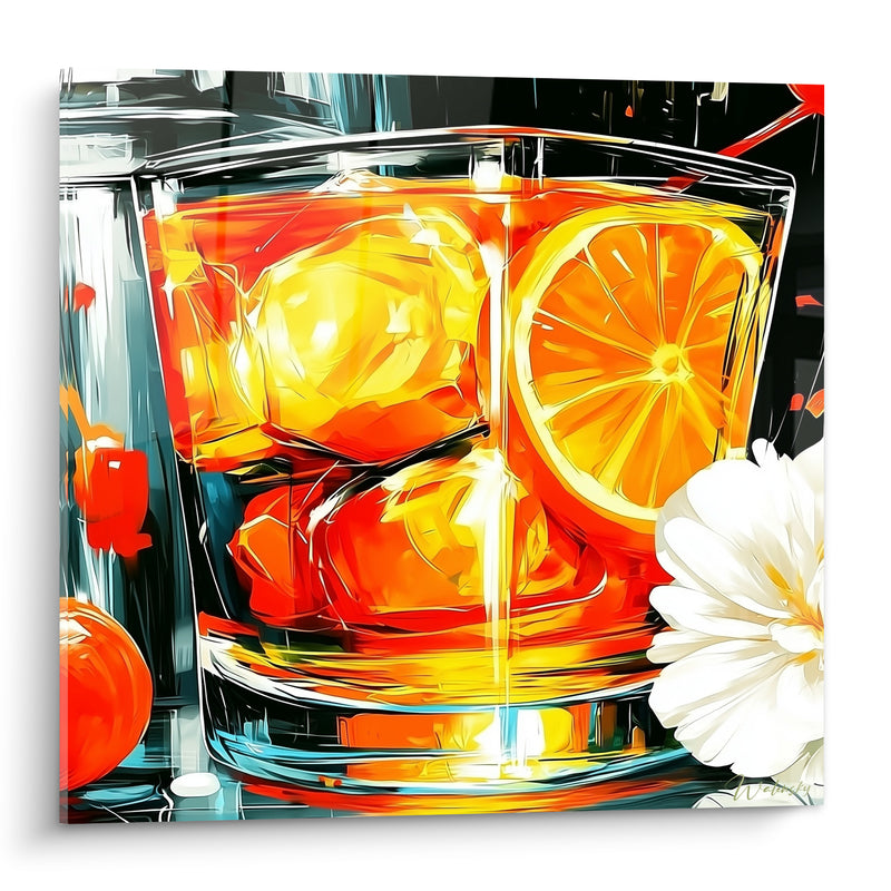 Tableau Verre orange et rouge à rondelle d'agrume - Pause ensoleillée - Edition Cocktail