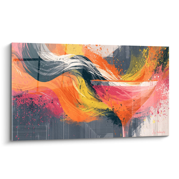 Martini Glass Table with Pink and Orange Swirl - Urban Silhouette in Background - Cocktail Edition