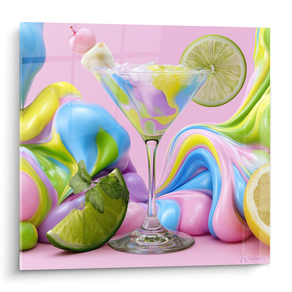 Pink and Green Cocktail Painting with Fluid Waves - Sweet Effervescence - Cocktail Edition