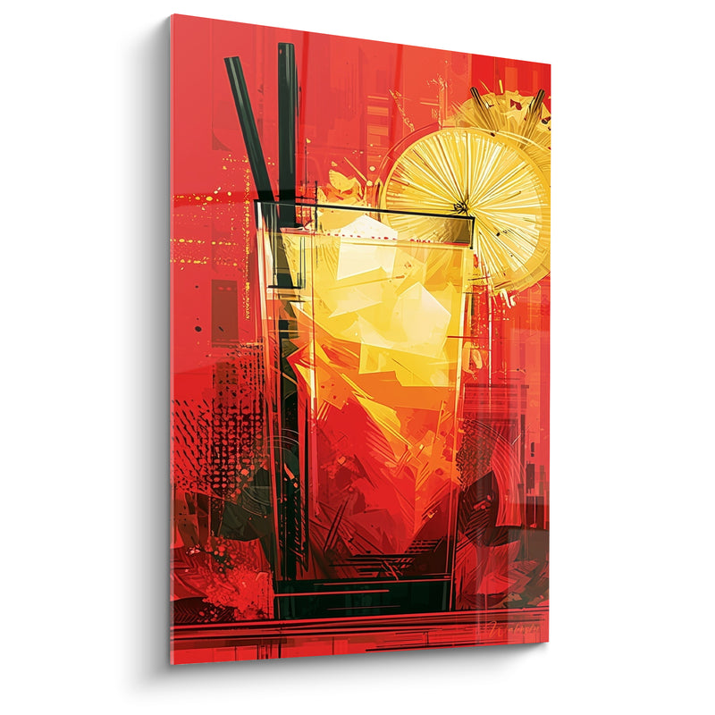 Tableau Verre de cocktail rouge et jaune ensoleillé - Soirée estivale - Edition Cocktail