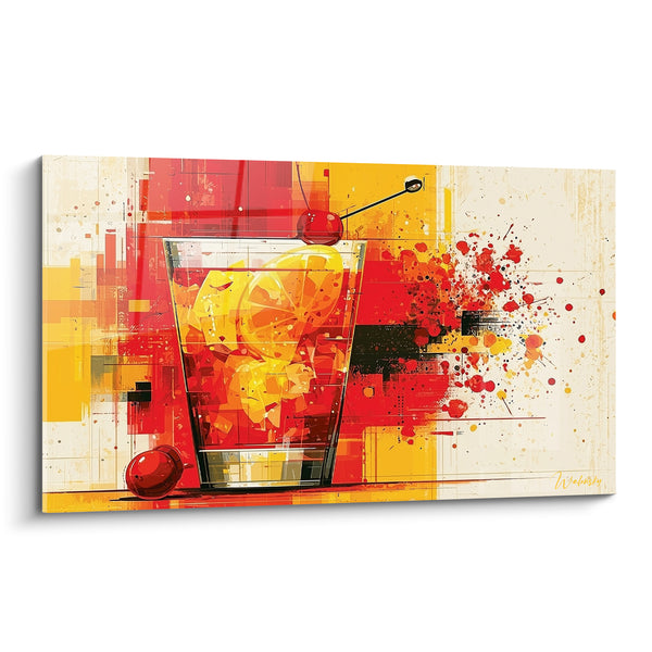 Textured Glass Painting Red and Yellow with Picked Cherries - Geometric Splashes in Background - Cocktail Edition
