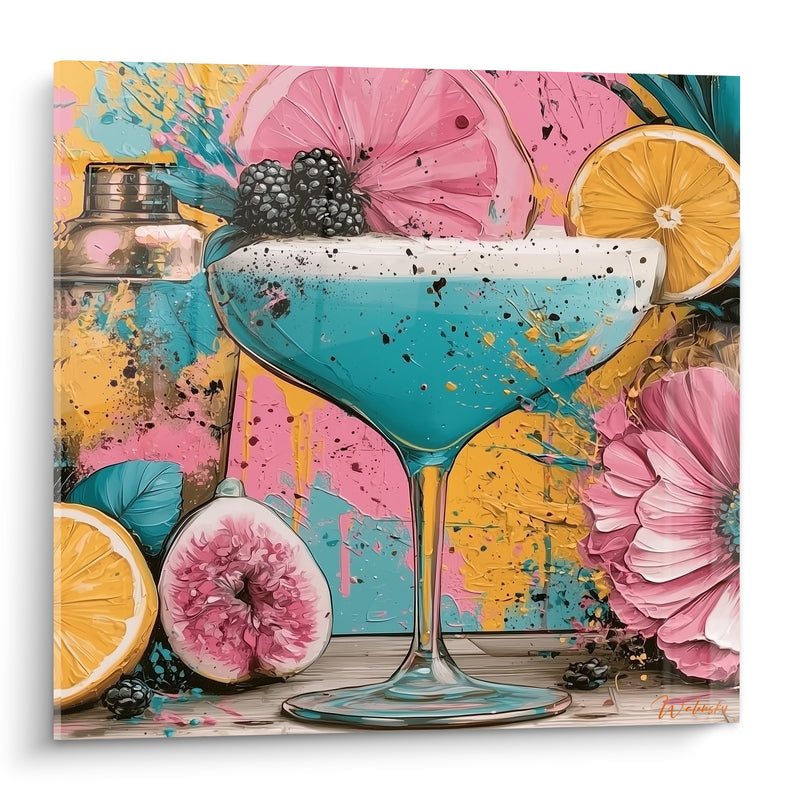 Tableau Coupe bleu turquoise aux mûres et agrumes - Éclat d'été festif - Edition Cocktail