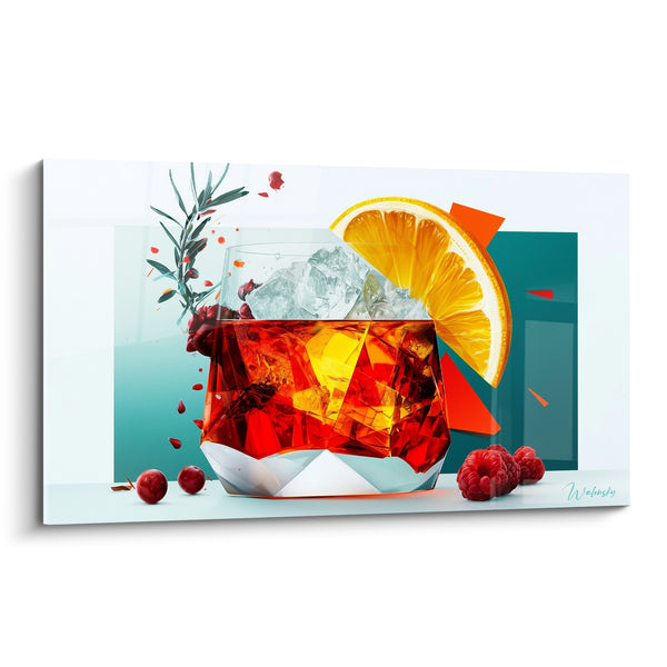 Textured Glass Artwork in Amber and Teal Tones - Evening Frost - Cocktail Edition