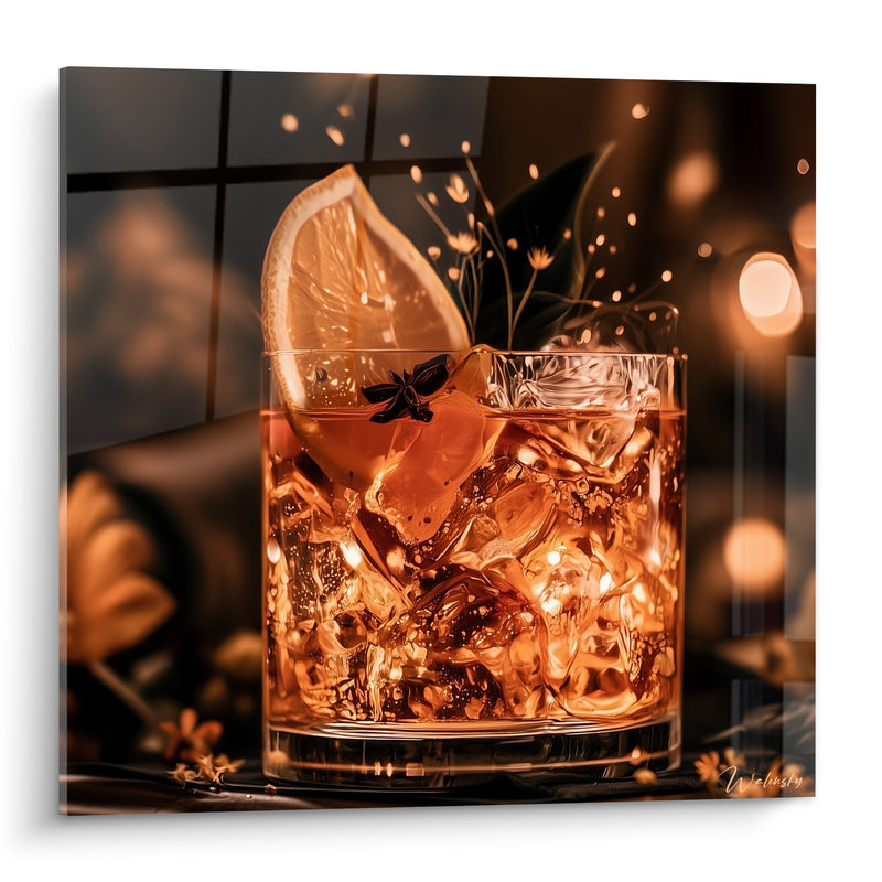 Tableau Verre ambré à la tranche d'orange - Lueur du soir - Edition Cocktail