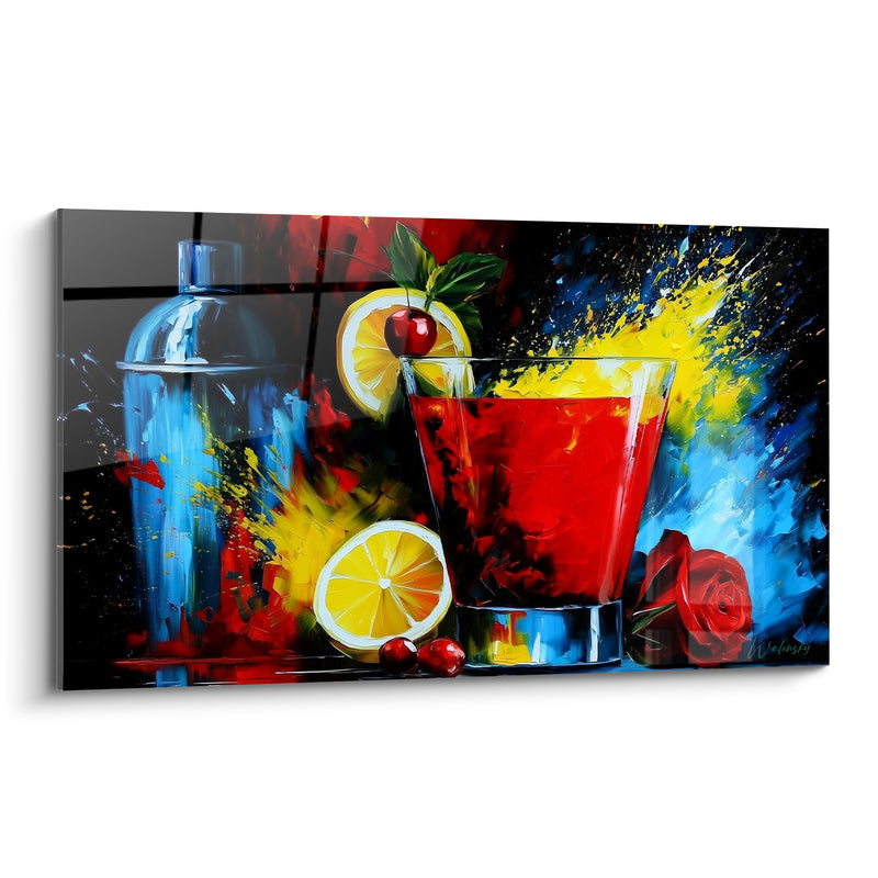 Tableau Verre rouge et citrons éclatants - Éclaboussure de bar - Edition Cocktail