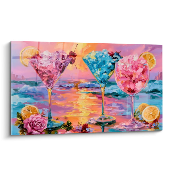 Pink and Blue Cocktail Painting at Sunset - Sunset Intoxication - Cocktail Edition