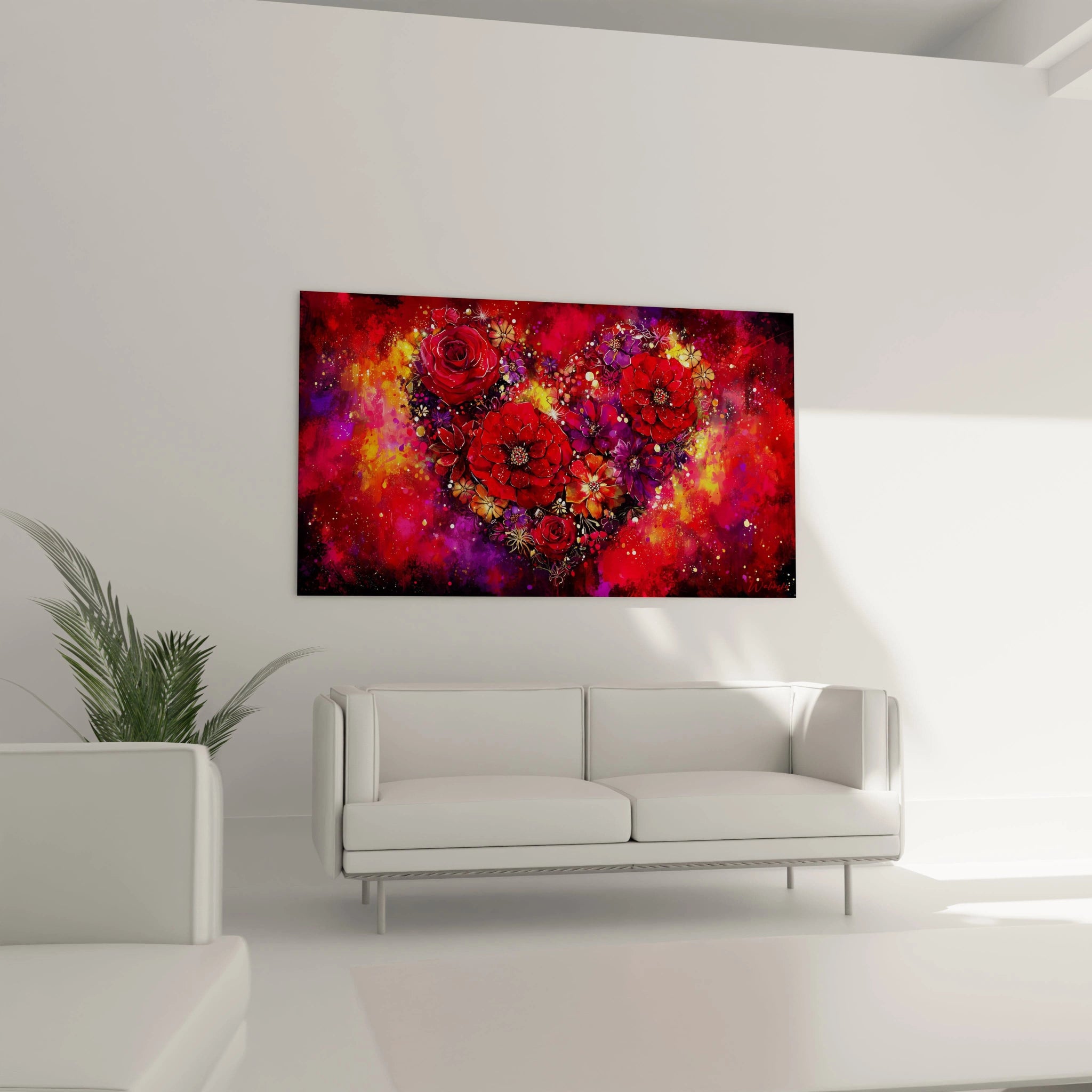 Walensky tableau cœur floral rouge en forme de cœur avec des roses accroché au dessus d un canapé blanc