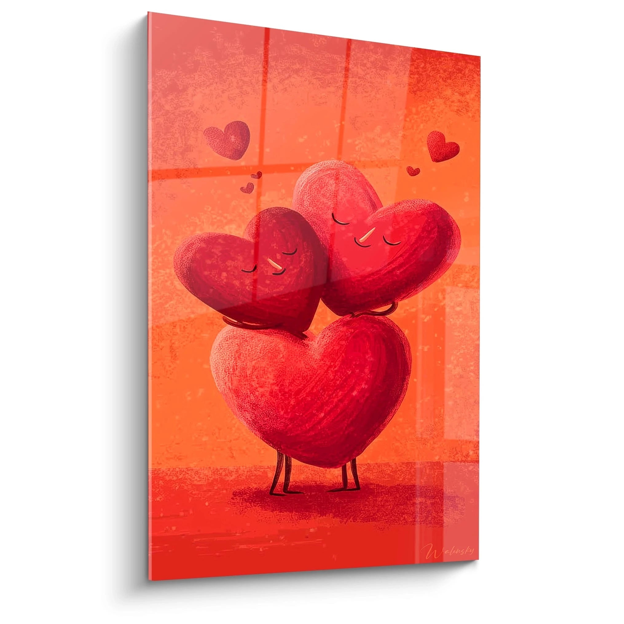 tableau mural cœur Saint-Valentin Walensky trois coeurs rouges enlacés illustration romantique pour déco