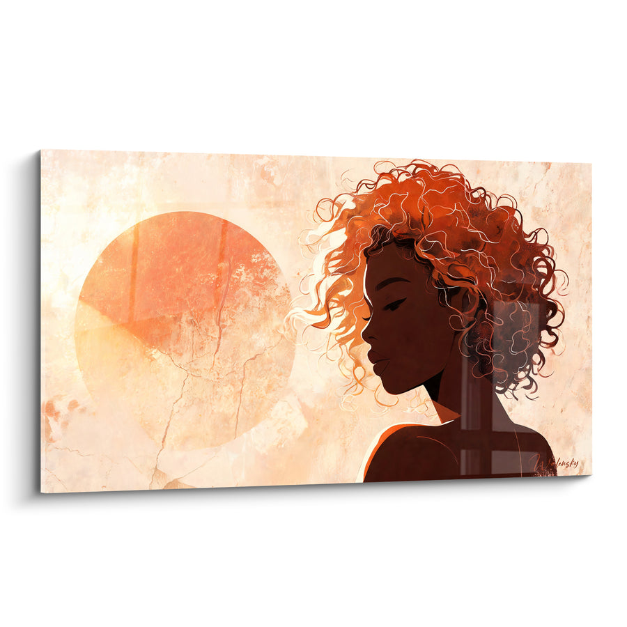 Tableau Femme au profil et boucles rousses volumineuses - Lueur de crépuscule - Edition Coiffure