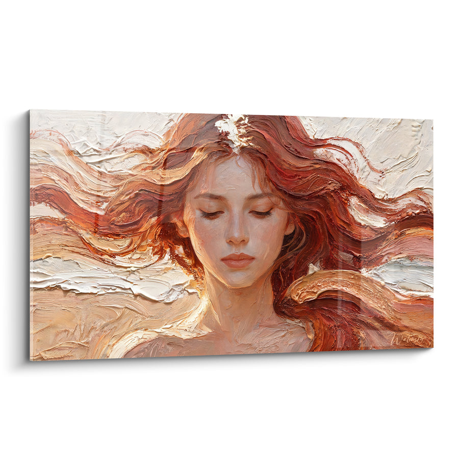 Tableau Femme rousse aux mèches cuivrées ondulantes - Souffle intérieur - Edition Coiffure