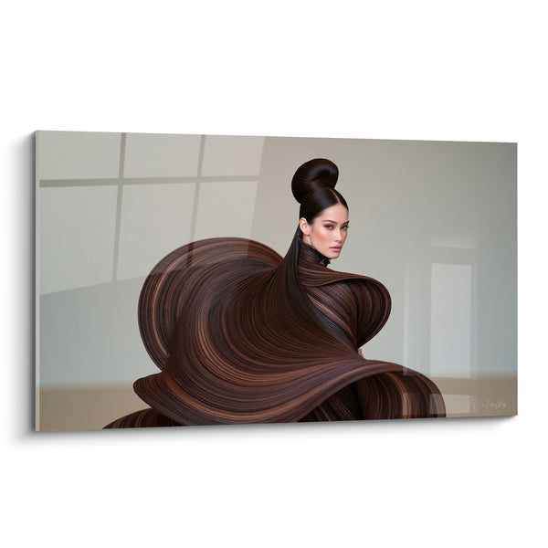 Tableau Chignon sculptural et cape brune ondulée - Vague de crinière - Edition Coiffure