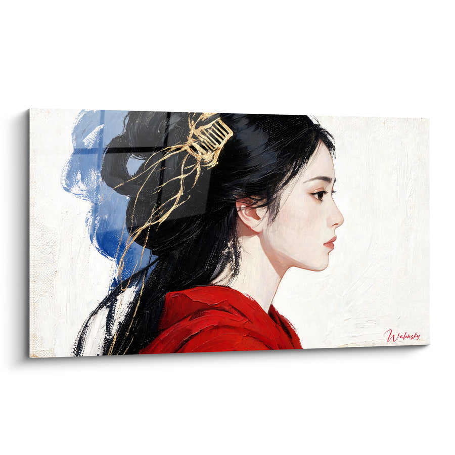 Tableau Femme chevelure noire peigne doré - Élégance orientale - Edition Coiffure