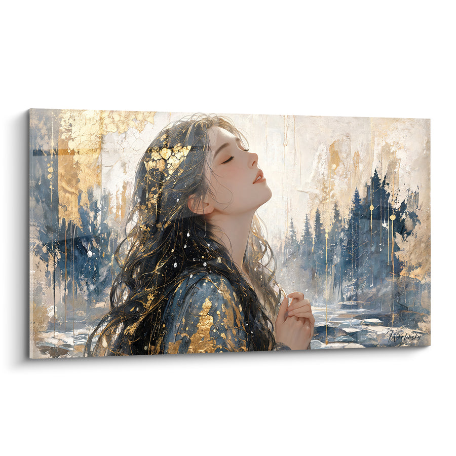 Tableau Femme aux cheveux bleu nuit et dorés - Souffle de liberté - Edition Coiffure