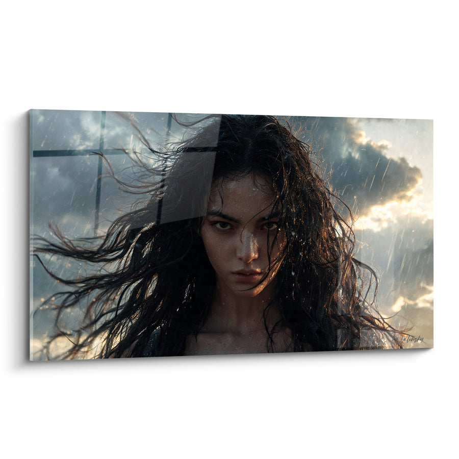 Tableau Femme aux cheveux noirs sous la pluie - Défi orageux - Edition Coiffure