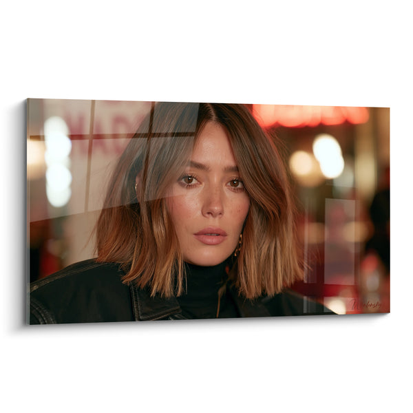 Square Portrait Painting Chestnut Copper and Black - Nocturnal Reflection - Hairstyle Edition