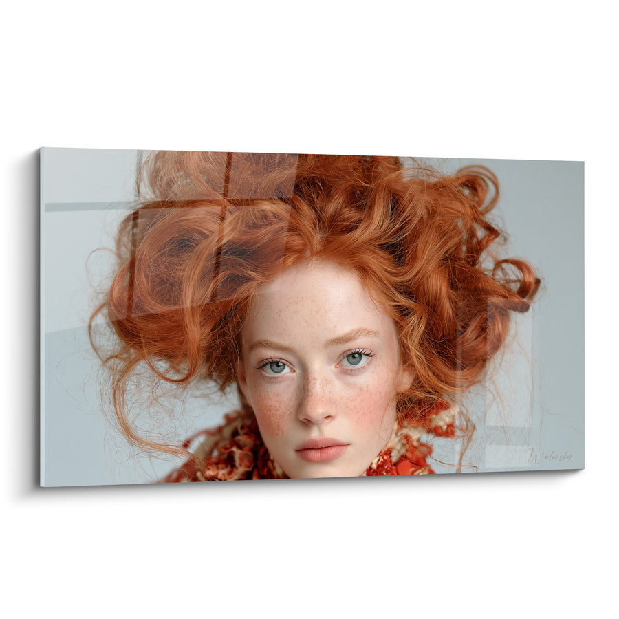 Tableau Chevelure rousse aux boucles flamboyantes - Regard pénétrant - Edition Coiffure