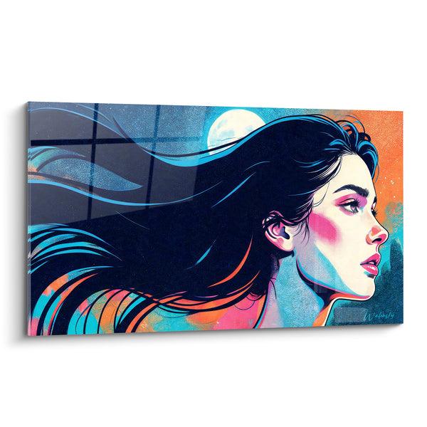 Tableau Chevelure noire aux reflets turquoise et orange - Souffle nocturne - Edition Coiffure