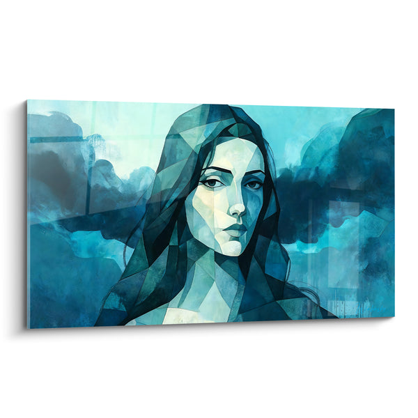 Schilderij Vrouw met marineblauw en turquoise haar - Sluier van mysterie - Editie Kapsel