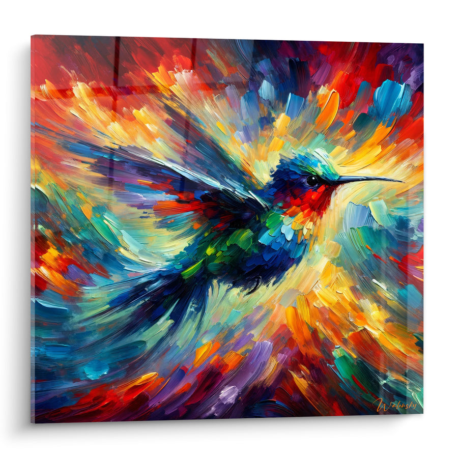 Quadri Colibrì blu navy e arancione in pieno volo - Sfarzo vibrante - Edizione Colibrì