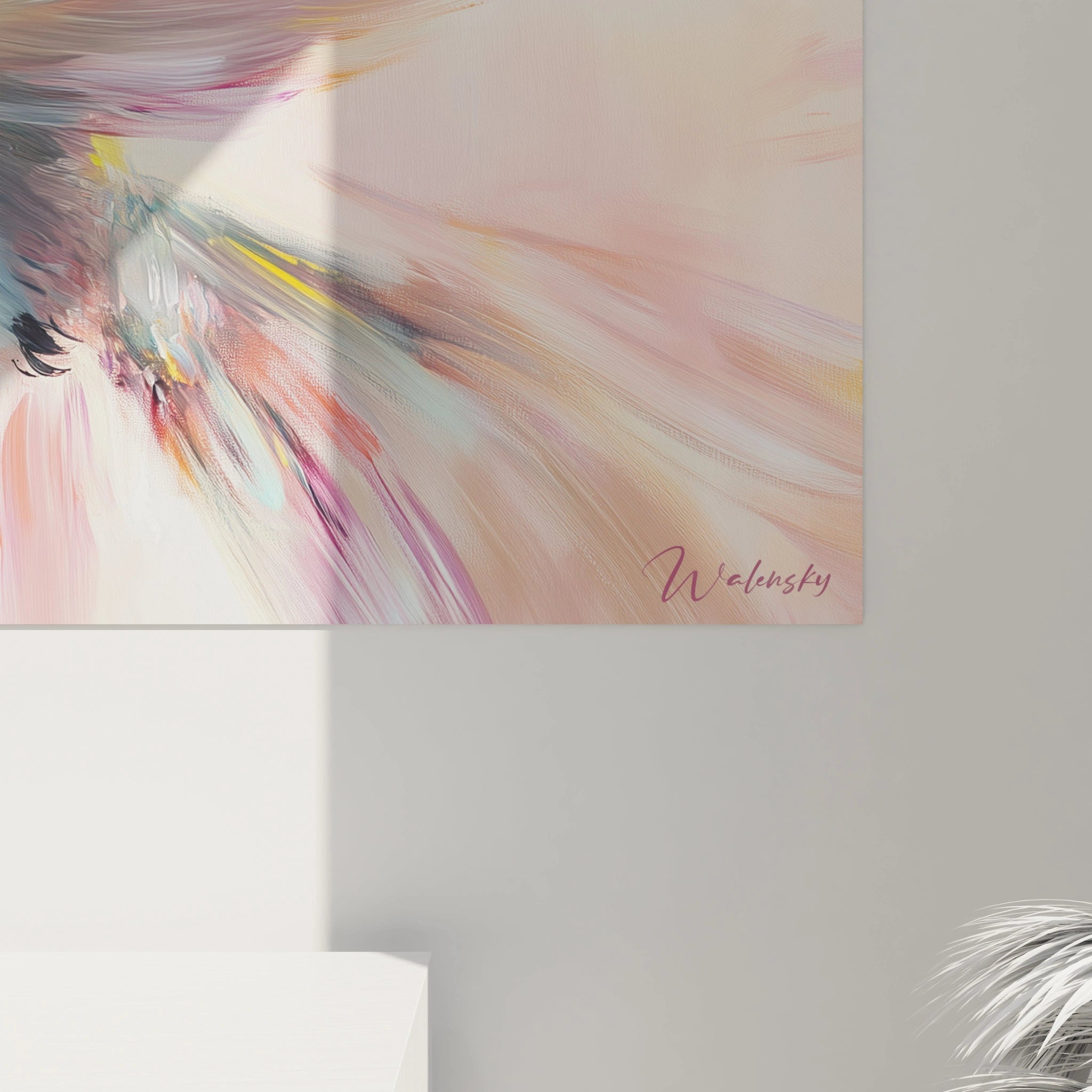 Tableau colibri de Walensky avec couleurs vives et coups de pinceau fluides pour une décoration moderne