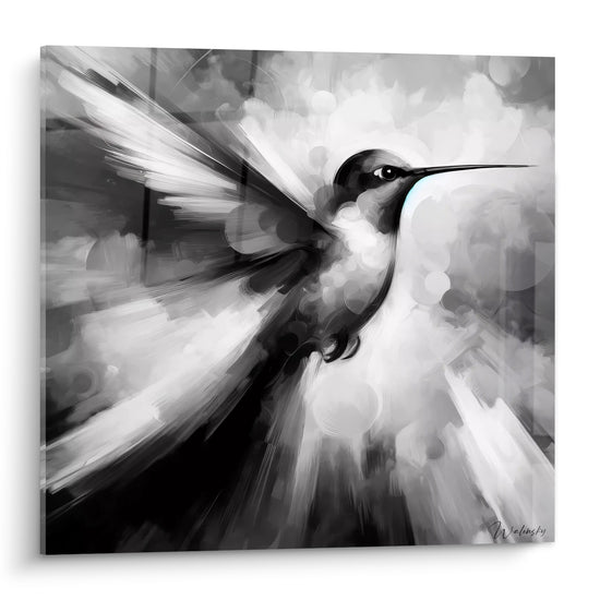 Tableau Colibri noir et blanc aux ailes déployées - Envol fulgurant - Edition Colibri