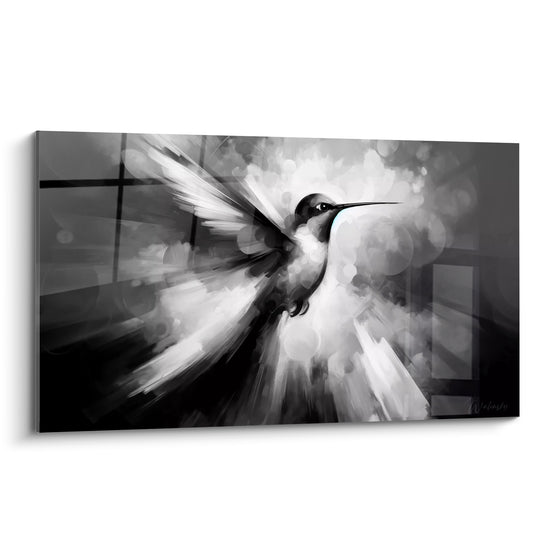 Tableau Colibri noir et blanc aux ailes vaporeuses - Envol lumineux - Edition Colibri