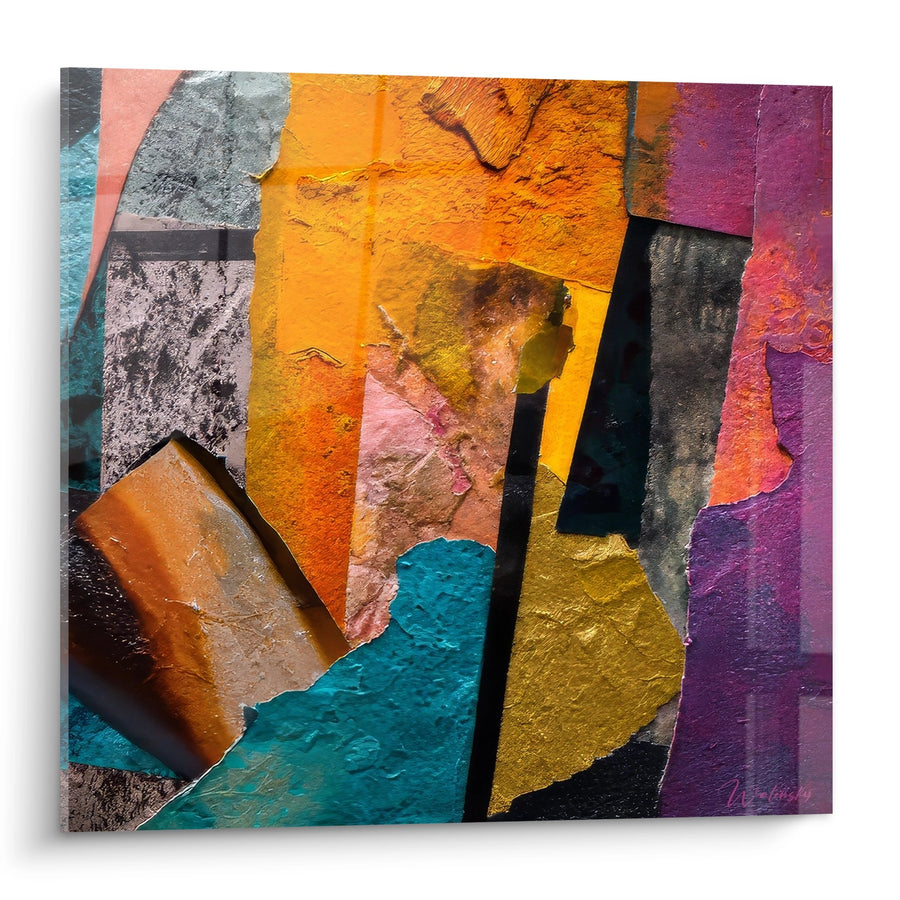 Schilderij abstracte kleurrijke fragmenten - Hersenverbindingen - collage-editie