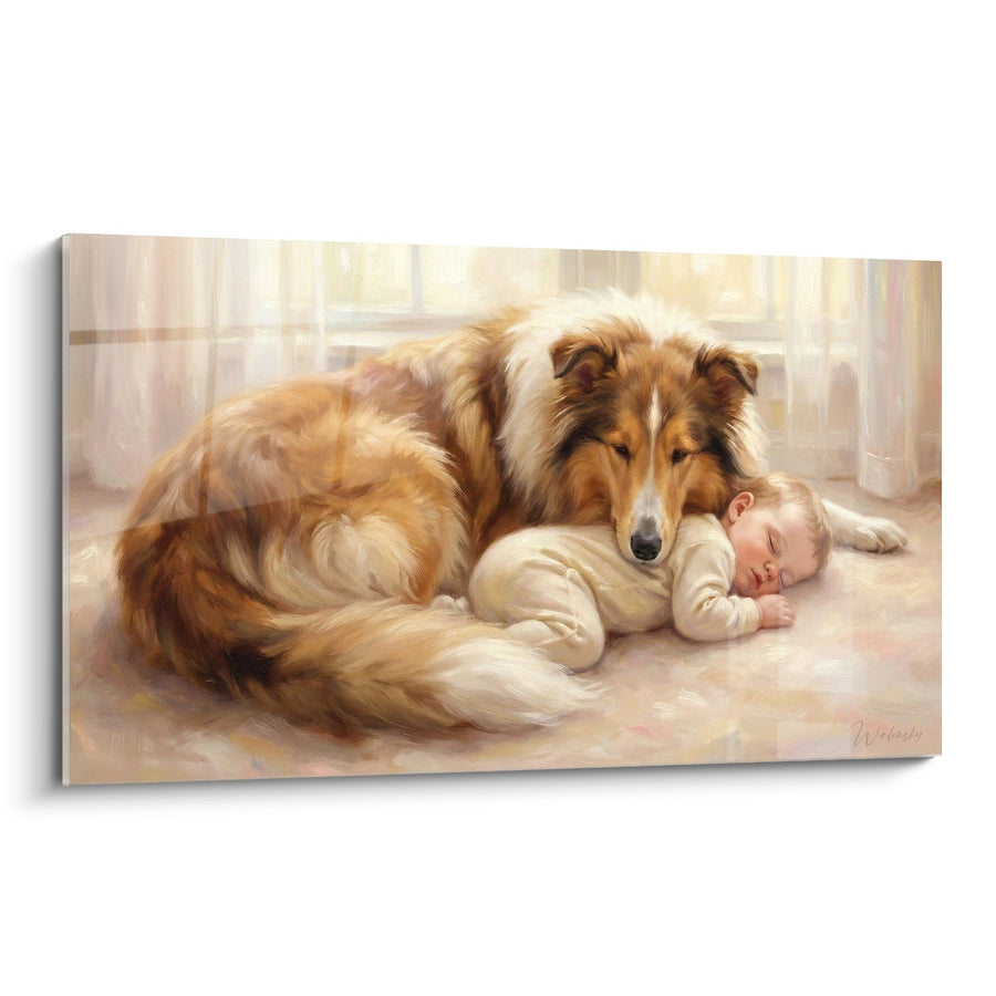 Gemälde Hund und Babyschlaf Zusammen - Absolute Zärtlichkeit - Collie Edition
