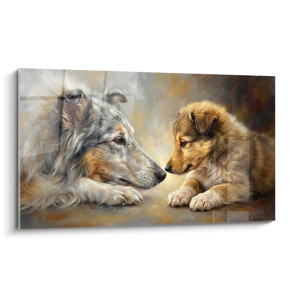 Cuadro de Collie y su Cachorro en Luz Dorada - Ternura Familiar - Edición Collie