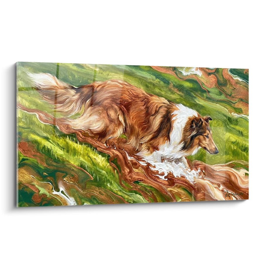 Tableau Collie en Course dans un Paysage Tourbillonnant - Élan Naturel - Edition Collie