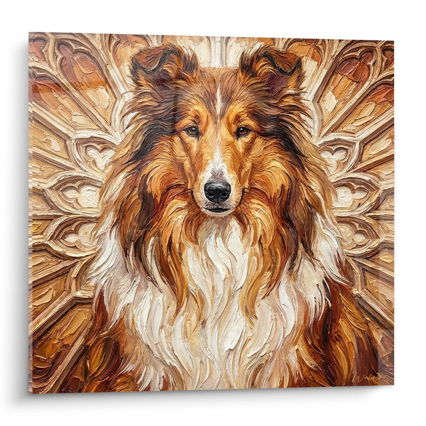 Cuadro de Collie en Tonos Dorados y Ornamentos Barrocos - Majestad Real - Edición Collie