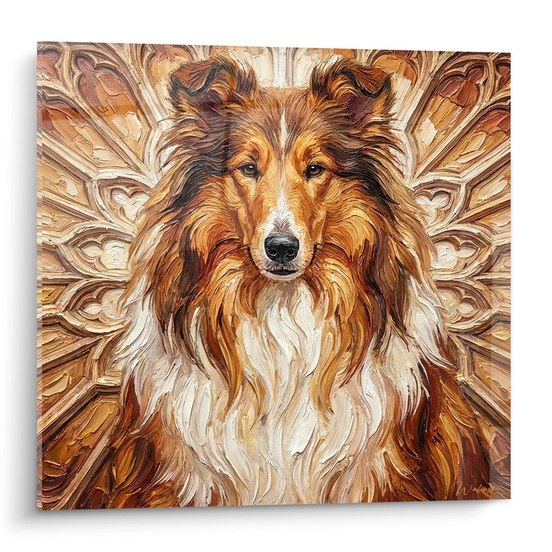 Golden Tones Collie Painting with Baroque Ornaments - Royal Majesty - Collie Edition