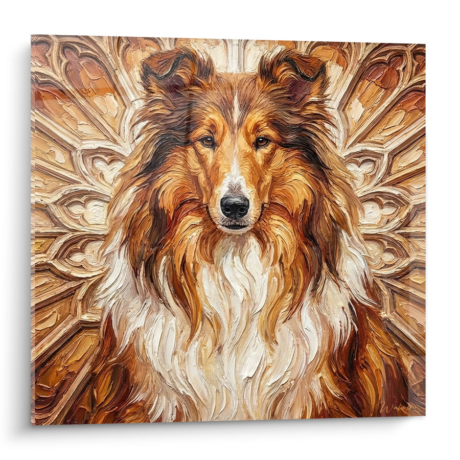 Tableau Collie aux Tons Dorés et Ornements Baroques - Majesté Royale - Edition Collie