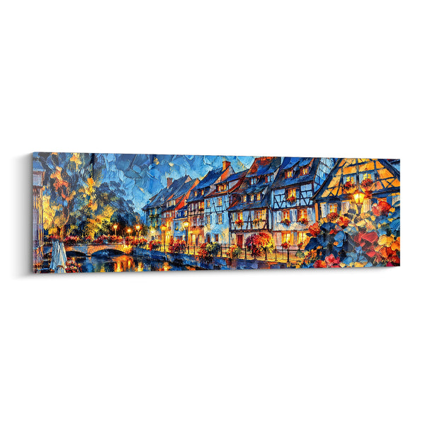 Parasol-Gemälde Weiß, zusammengefaltet neben der gewölbten Brücke - Illuminierte Panoramafassade - Edition Colmar, Grand Est, Frankreich