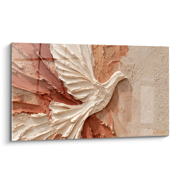 Tableau Colombe blanche aux ailes déployées texturées - Souffle de liberté - Edition Colombe