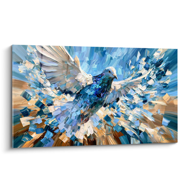 Tableau Colombe en vol bleu et doré éclaté - Envol libérateur - Edition Colombe