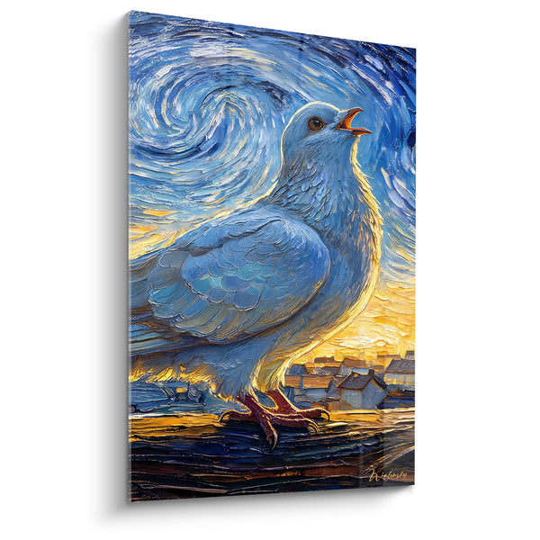 Tableau Colombe bleue et dorée au ciel tourbillonnant - Aube annoncée - Edition Colombe